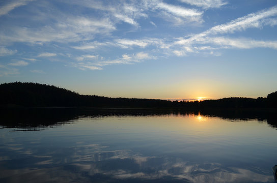 Lake landscape sun down