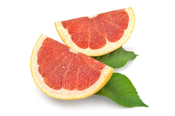 Grapefruit slices over white background