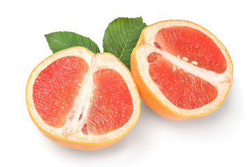 Naklejka na ściany i meble Two halves of ripe grapefruit isolated on white background