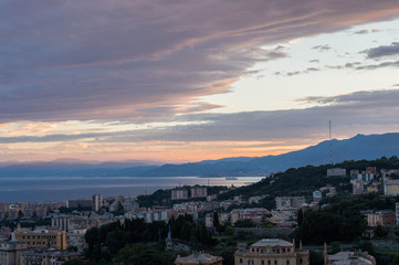 Fototapeta na wymiar Genoa, Italy. Sunset view of the city.