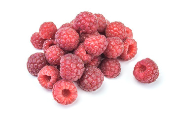 Raspberries isolated on white background, close-up
