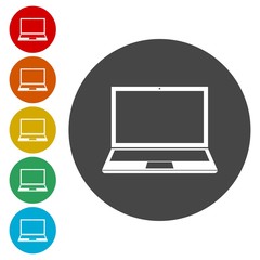 Laptop Simple flat icon on circle. Illustration icon 