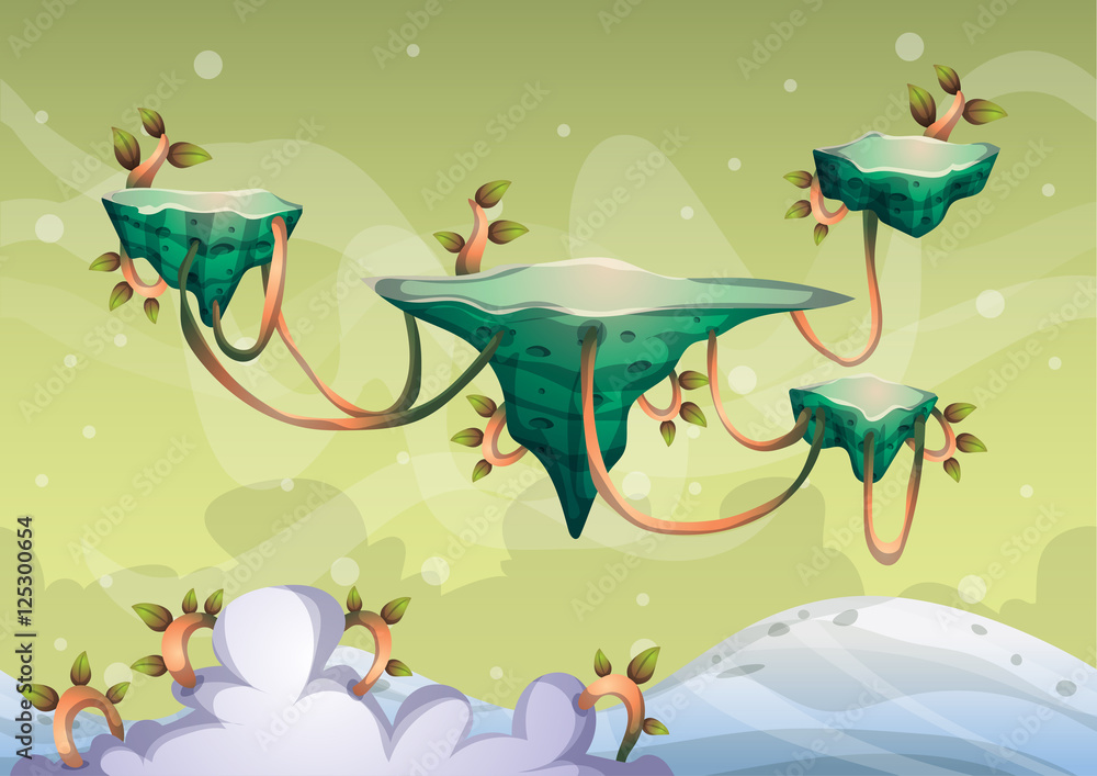 Poster cartoon vector sky background with separated layers for game art and animation game design asset in 