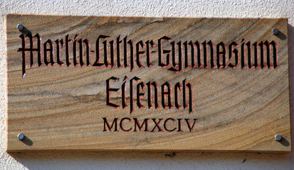 Eisenach - Schild am Martin-Luther-Gymnasium