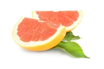 Two slices of grapefruit isolated on white background cutout