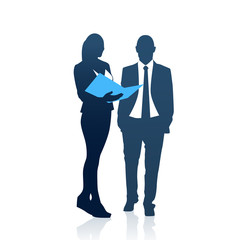 Business People Man And Woman Team Silhouette Businesspeople Couple Hold Document Folders Flat Vector Illustration