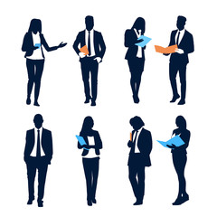 Obraz premium Business People Set Team Crowd Silhouette Businesspeople Group Hold Document Folders Flat Vector Illustration