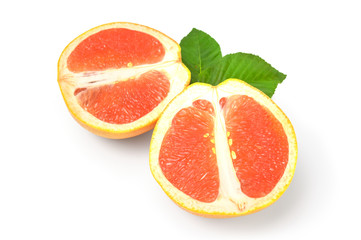 Fototapeta na wymiar Two halves of grapefruit isolated on white background cutout