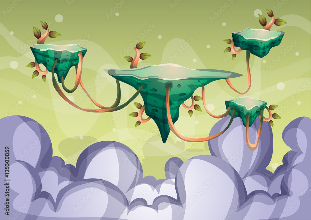 Poster cartoon vector sky background with separated layers for game art and animation game design asset in 