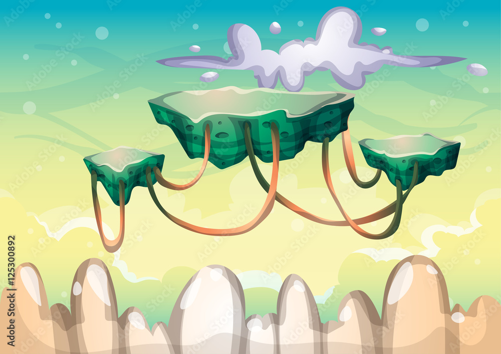 Poster cartoon vector sky background with separated layers for game art and animation game design asset in 