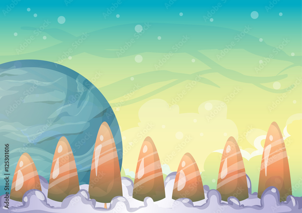 Poster cartoon vector sky background with separated layers for game art and animation game design asset in 