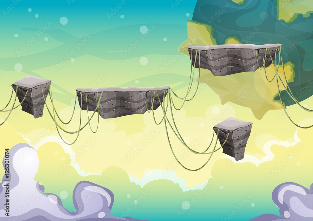 Poster cartoon vector sky background with separated layers for game art and animation game design asset in 