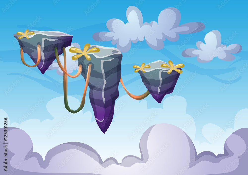 Poster cartoon vector sky background with separated layers for game art and animation game design asset in 