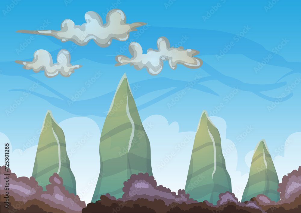 Poster cartoon vector sky background with separated layers for game art and animation game design asset in 