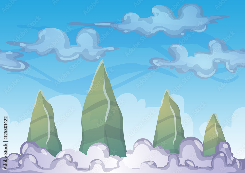 Poster cartoon vector sky background with separated layers for game art and animation game design asset in 
