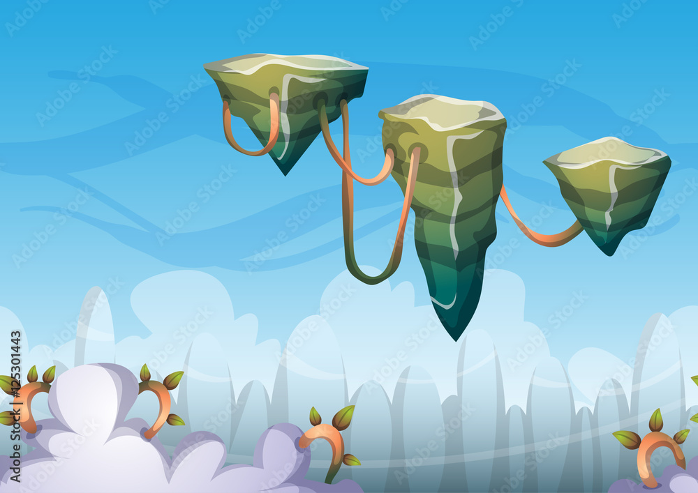 Poster cartoon vector sky background with separated layers for game art and animation game design asset in 