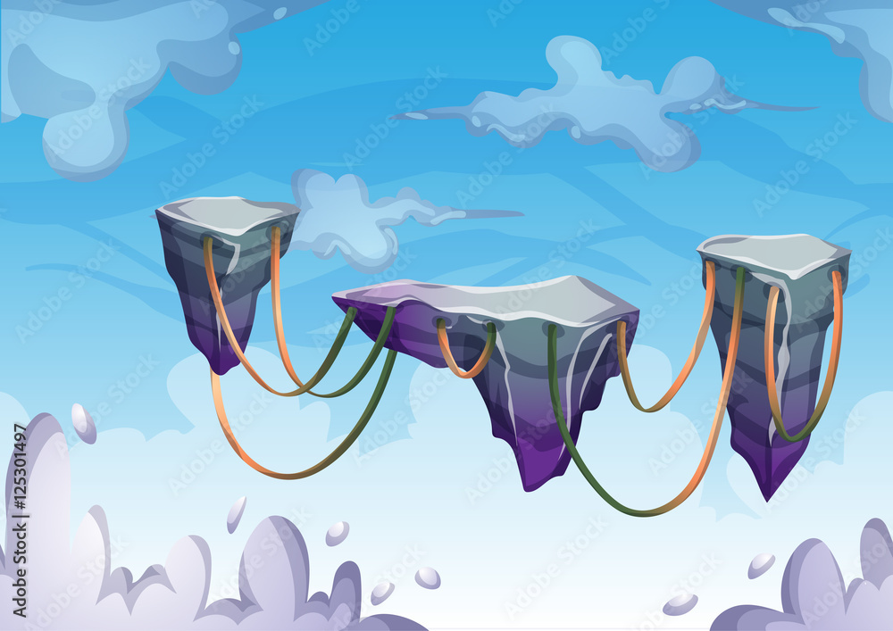Poster cartoon vector sky background with separated layers for game art and animation game design asset in 