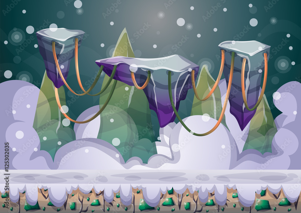 Aufkleber cartoon vector floating island background with separated layers for game art and animation game desi