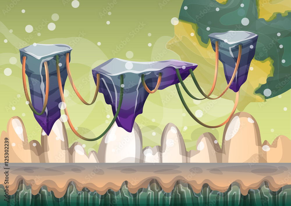 Aufkleber cartoon vector floating island background with separated layers for game art and animation game desi