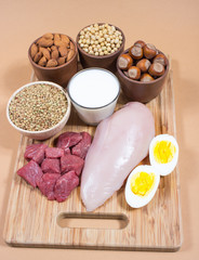 Natural products containing plant and animal proteins.