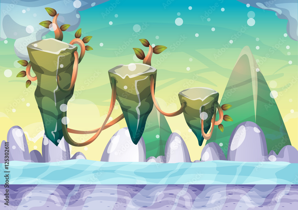 Aufkleber cartoon vector floating island background with separated layers for game art and animation game desi