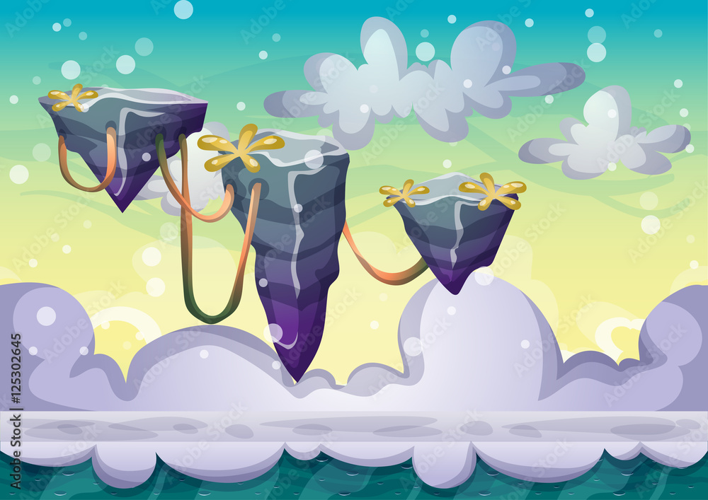 Aufkleber cartoon vector floating island background with separated layers for game art and animation game desi