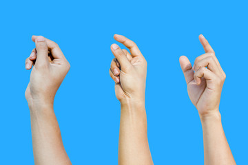 
Set of many different man's hands isolated over blue background