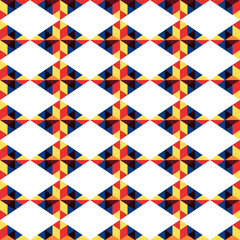 Seamless pattern with colorful triangles on a white background.