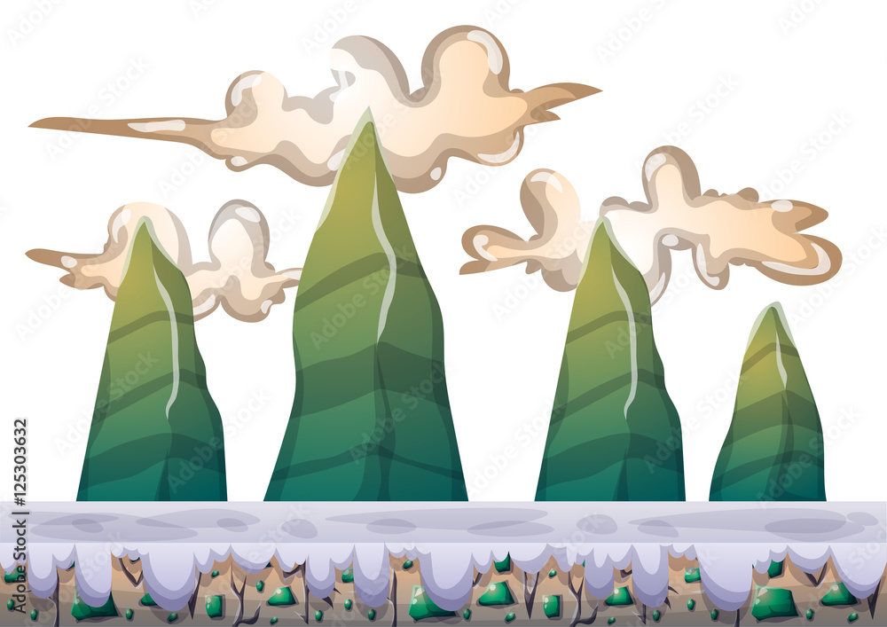 Poster cartoon vector sky background with separated layers for game art and animation game design asset in 