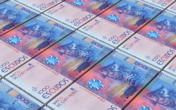 Cape Verdean escudos bills stacks background. 3D illustration.