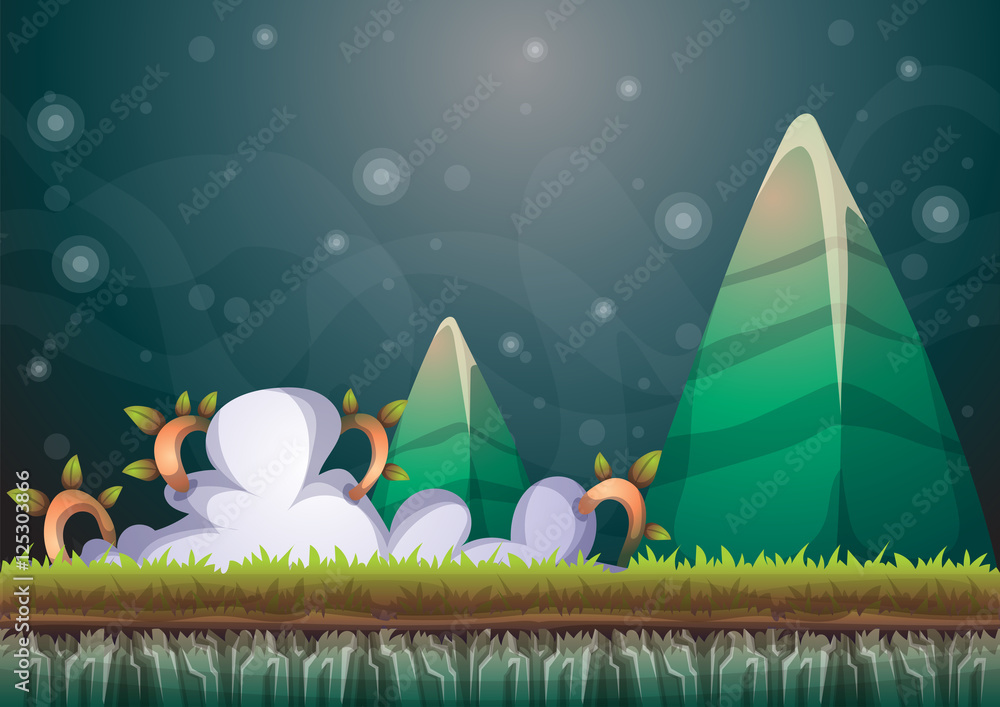 Poster cartoon vector sky background with separated layers for game art and animation game design asset in 