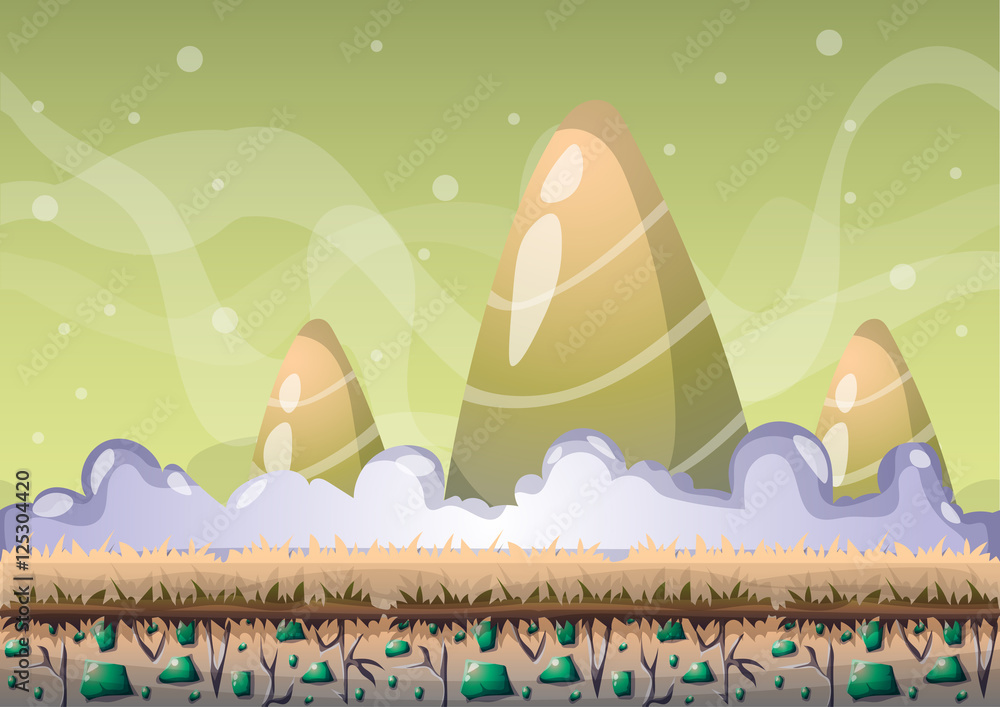 Poster cartoon vector sky background with separated layers for game art and animation game design asset in 