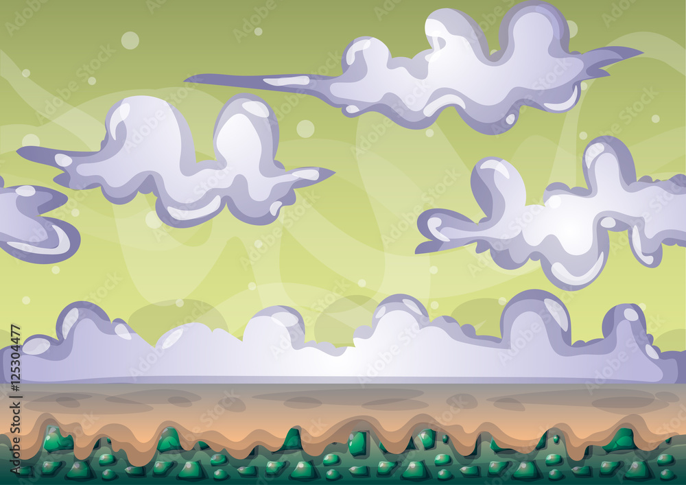 Poster cartoon vector sky background with separated layers for game art and animation game design asset in 