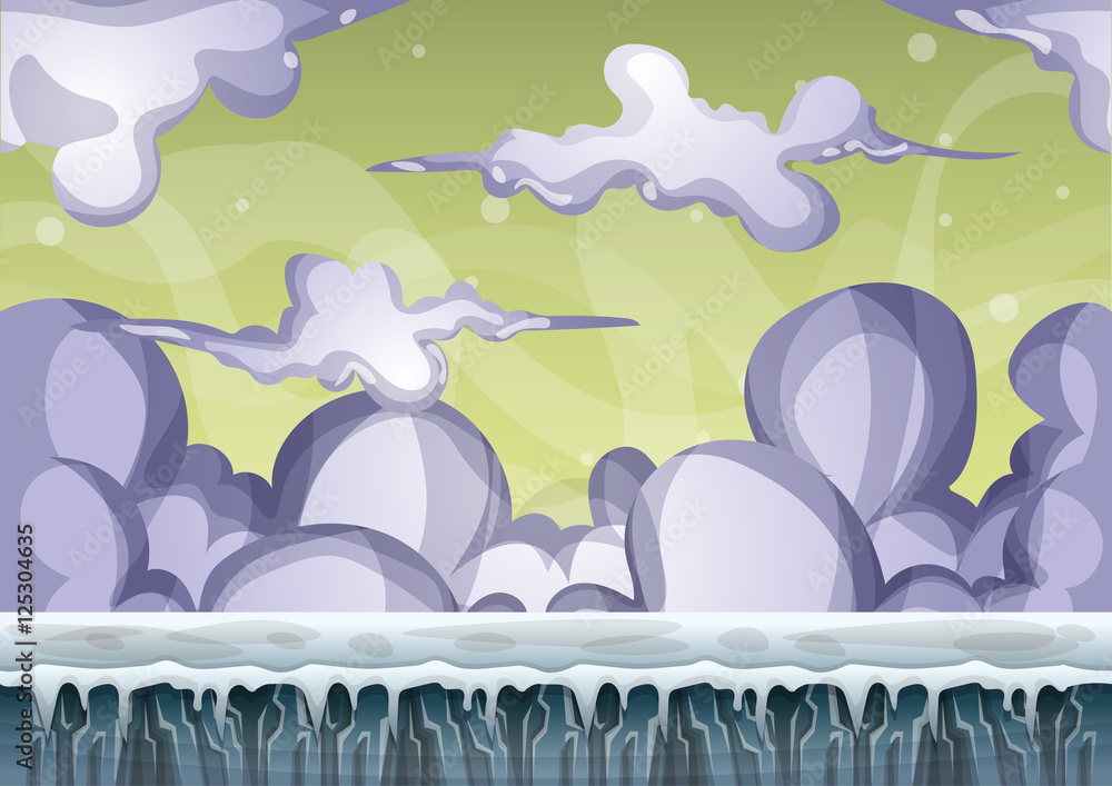 Poster cartoon vector sky background with separated layers for game art and animation game design asset in 