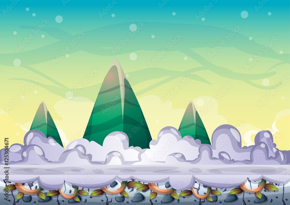 Poster cartoon vector sky background with separated layers for game art and animation game design asset in 
