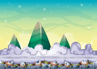 cartoon vector sky background with separated layers for game art and animation game design asset in 2d graphic