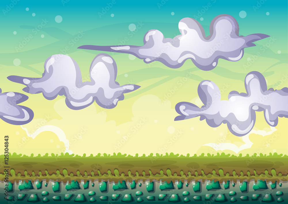 Poster cartoon vector sky background with separated layers for game art and animation game design asset in 