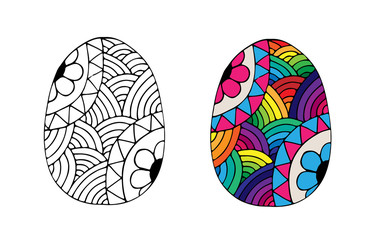 Hand drawn Easter egg with rainbow color flower