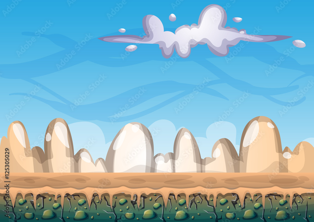 Poster cartoon vector sky background with separated layers for game art and animation game design asset in 