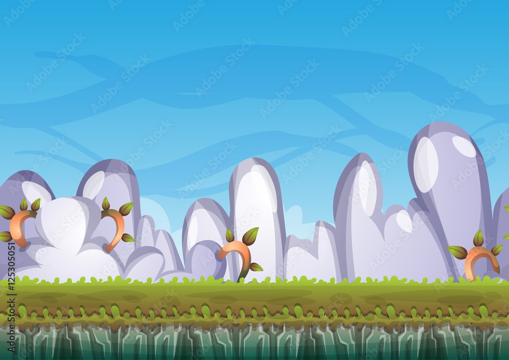 Poster cartoon vector sky background with separated layers for game art and animation game design asset in 