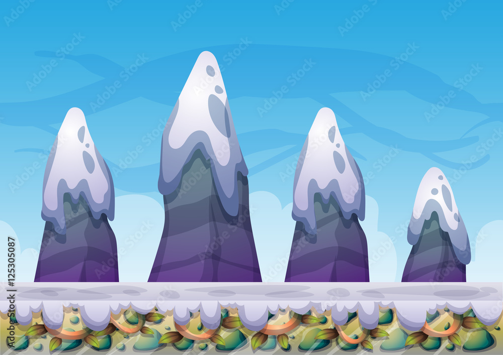 Poster cartoon vector sky background with separated layers for game art and animation game design asset in 