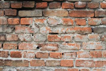 Red old brick wall background.