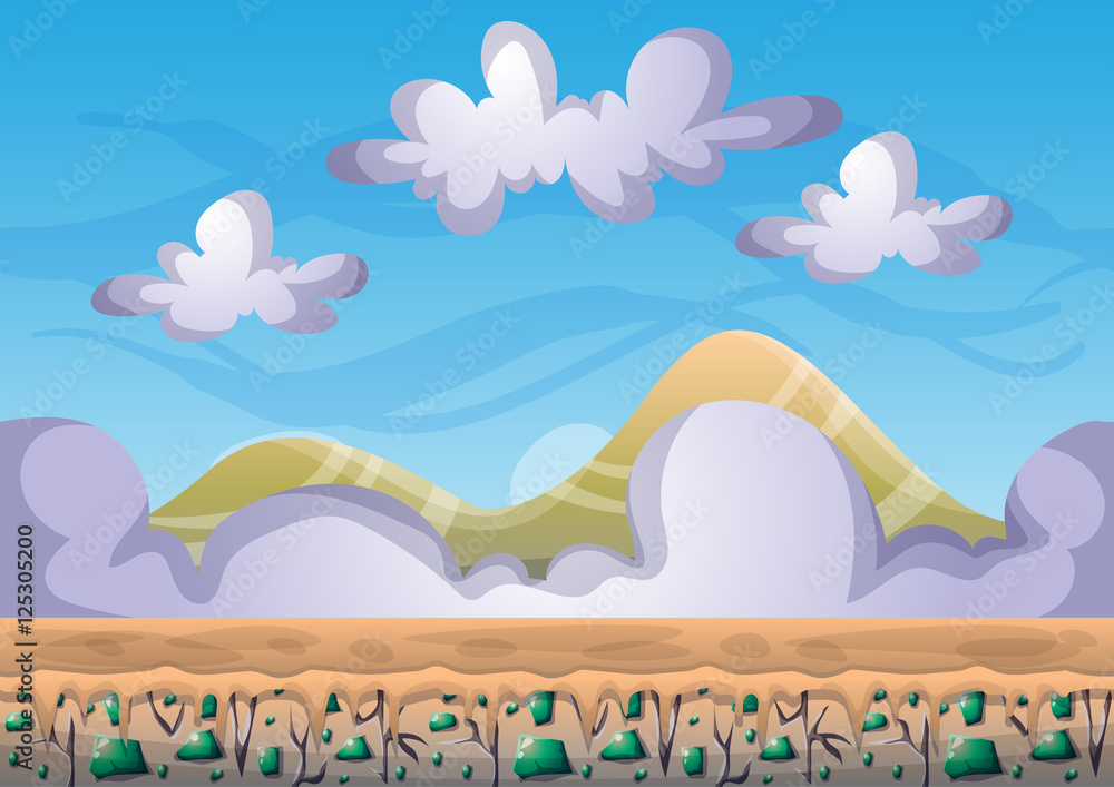 Poster cartoon vector sky background with separated layers for game art and animation game design asset in 