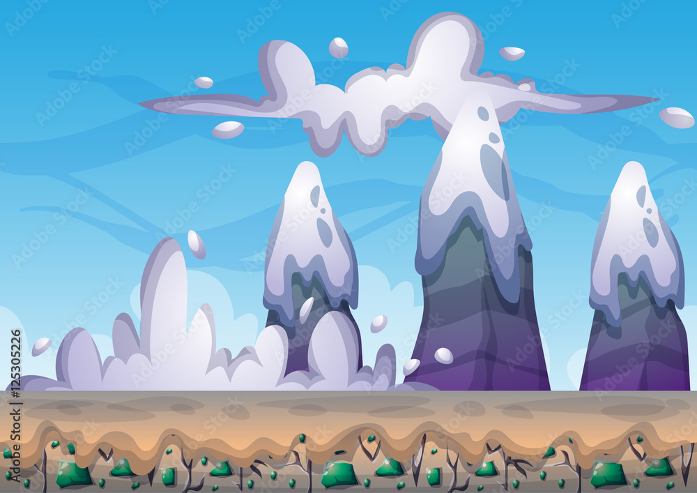 Poster cartoon vector sky background with separated layers for game art and animation game design asset in 