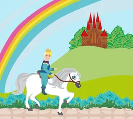 Tuinposter Prince riding a horse to the castle © diavolessa