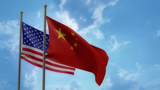  USA and china flag in the wind 