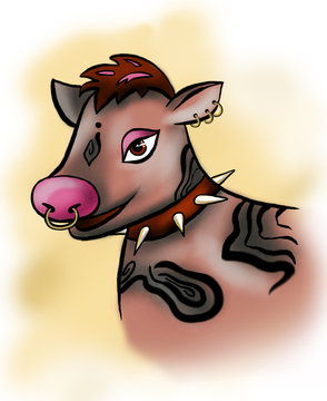 Cool brown Cow with piercings