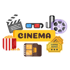 Vector flat style set of old cinema icon for online movies.