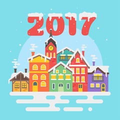 Vector flat style illustration of christmas winter city.