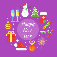 Vector flat style illustration of Christmas greetings. Template